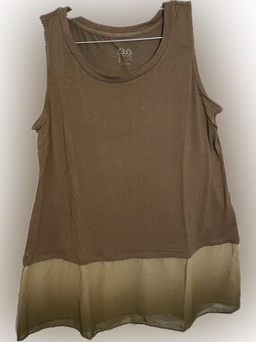 LOGO by Lori Goldstein Brown Tank with Olive Sheer Hem